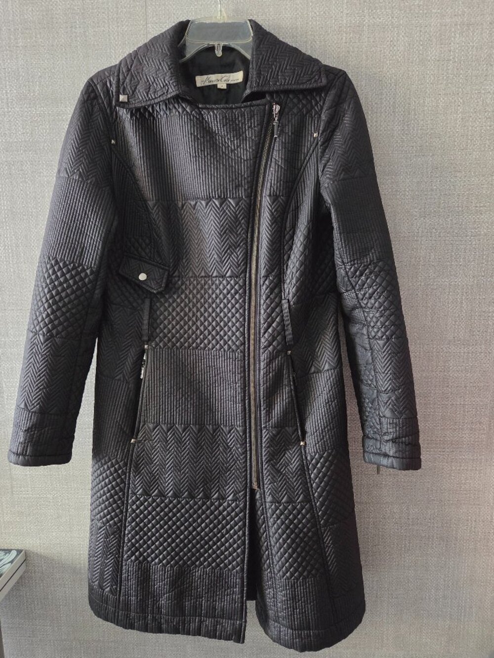 Kenneth Cole women's black quilted trench coat size M,
